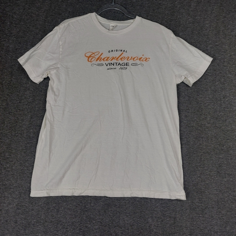 ACORN CHARLEVOIX MICHIGAN WHITE CREAM SHORT SLEEVE CREW NECK TOURIST TSHIRT SZ L